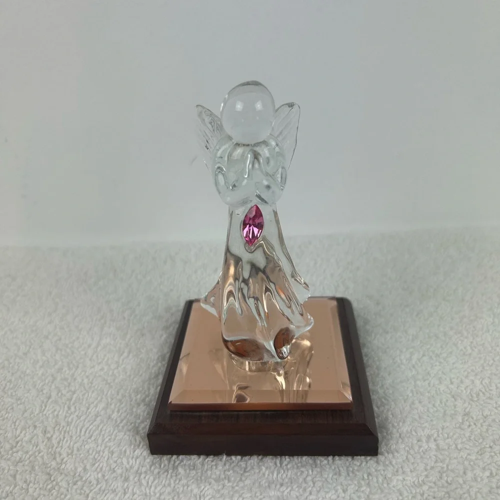 Dacra Glass Company Crystal Angel Figurine with October Stone on Wood Base